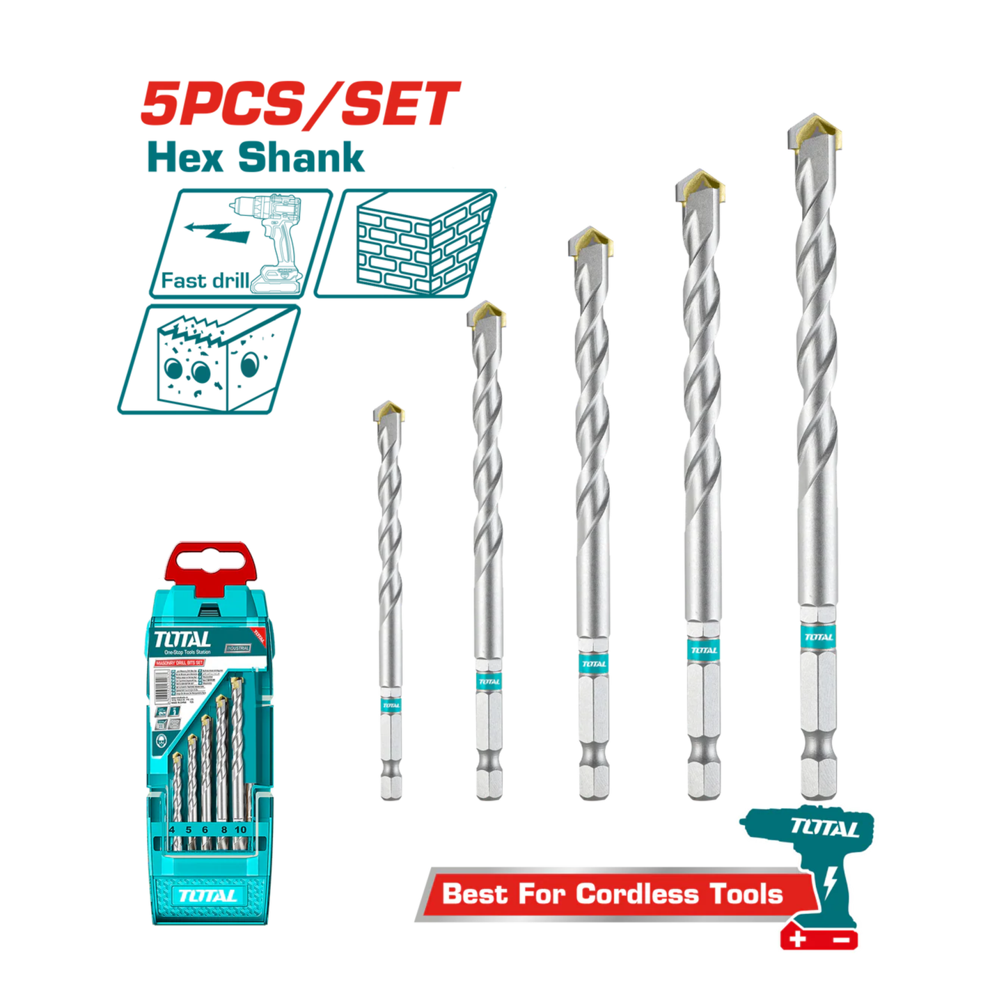 5 Pcs masonry drill bits set TACSD6055