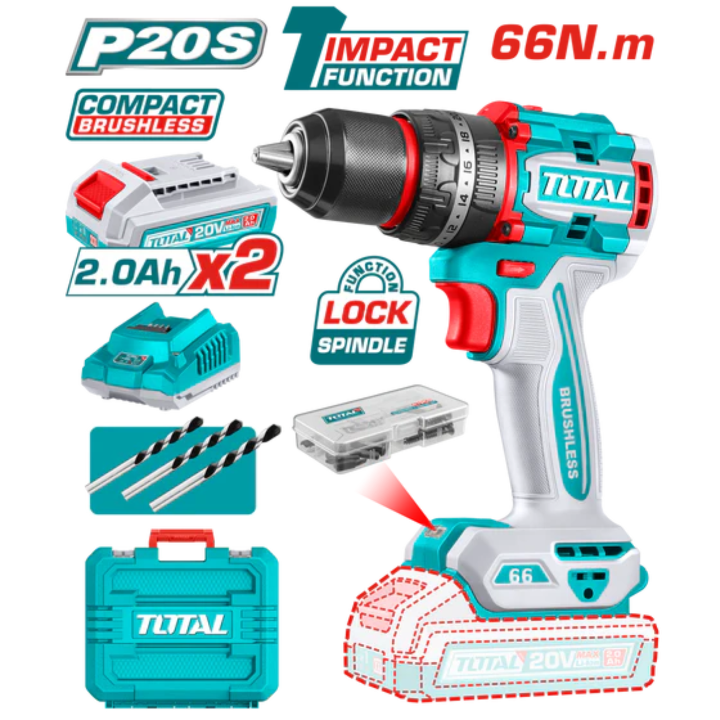 Lithium-Ion Brushless Impact Drill 66Nm 13mm TIDLI20668