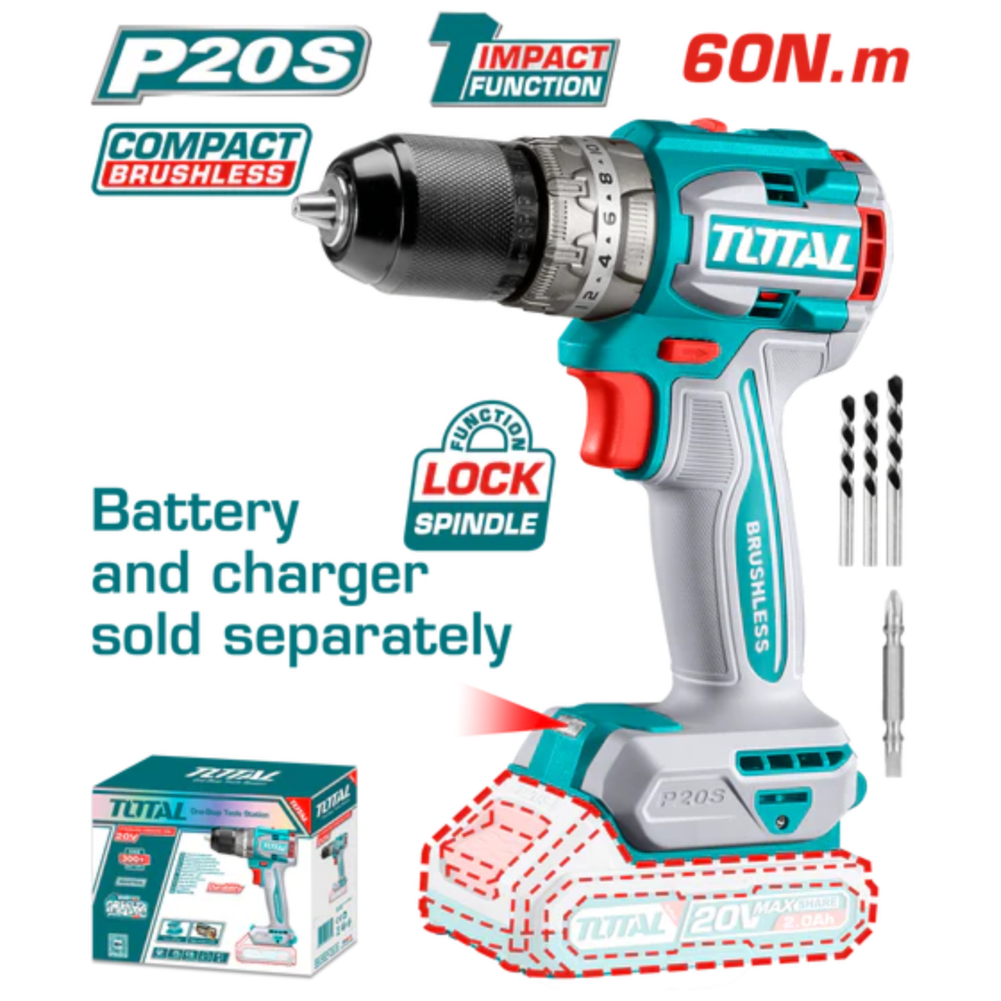 Lithium-Ion compact brushless impact drill 60Nm 13mm TIDLI206021