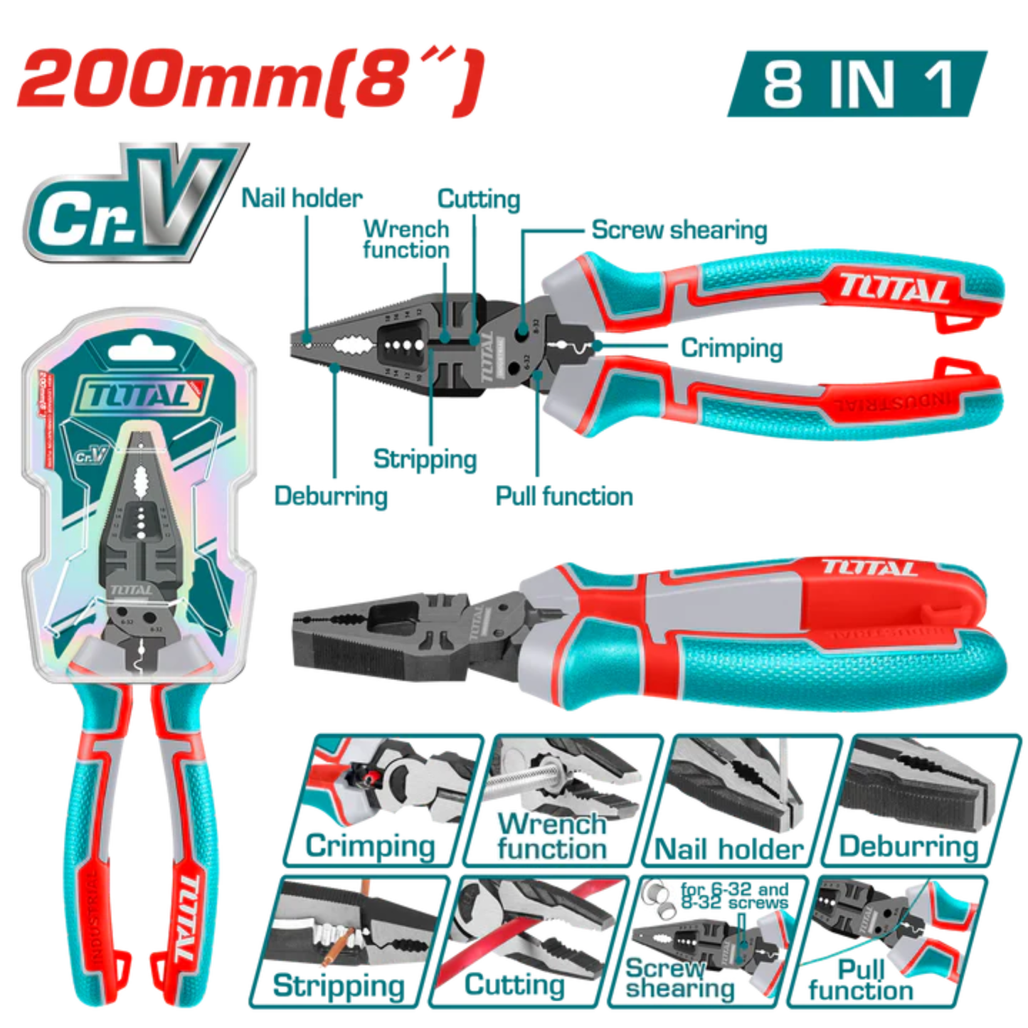 8-in-1 Multi-function combination pliers 200MM THTMF186