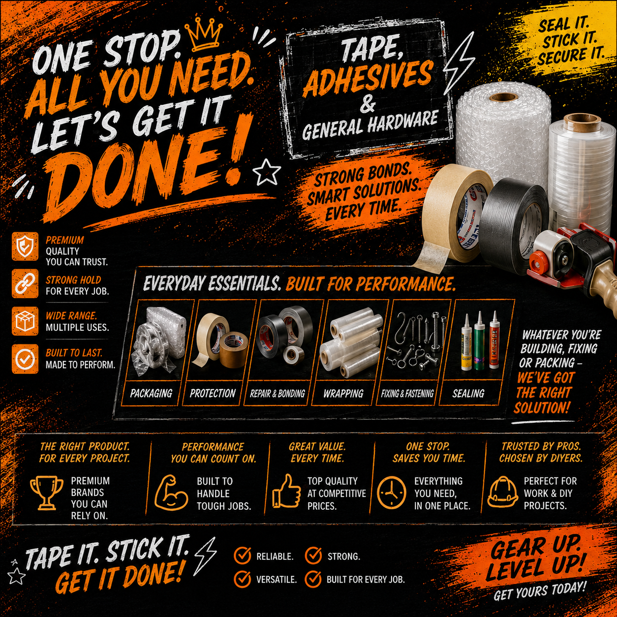 Tape, Adhesives And General Hardware