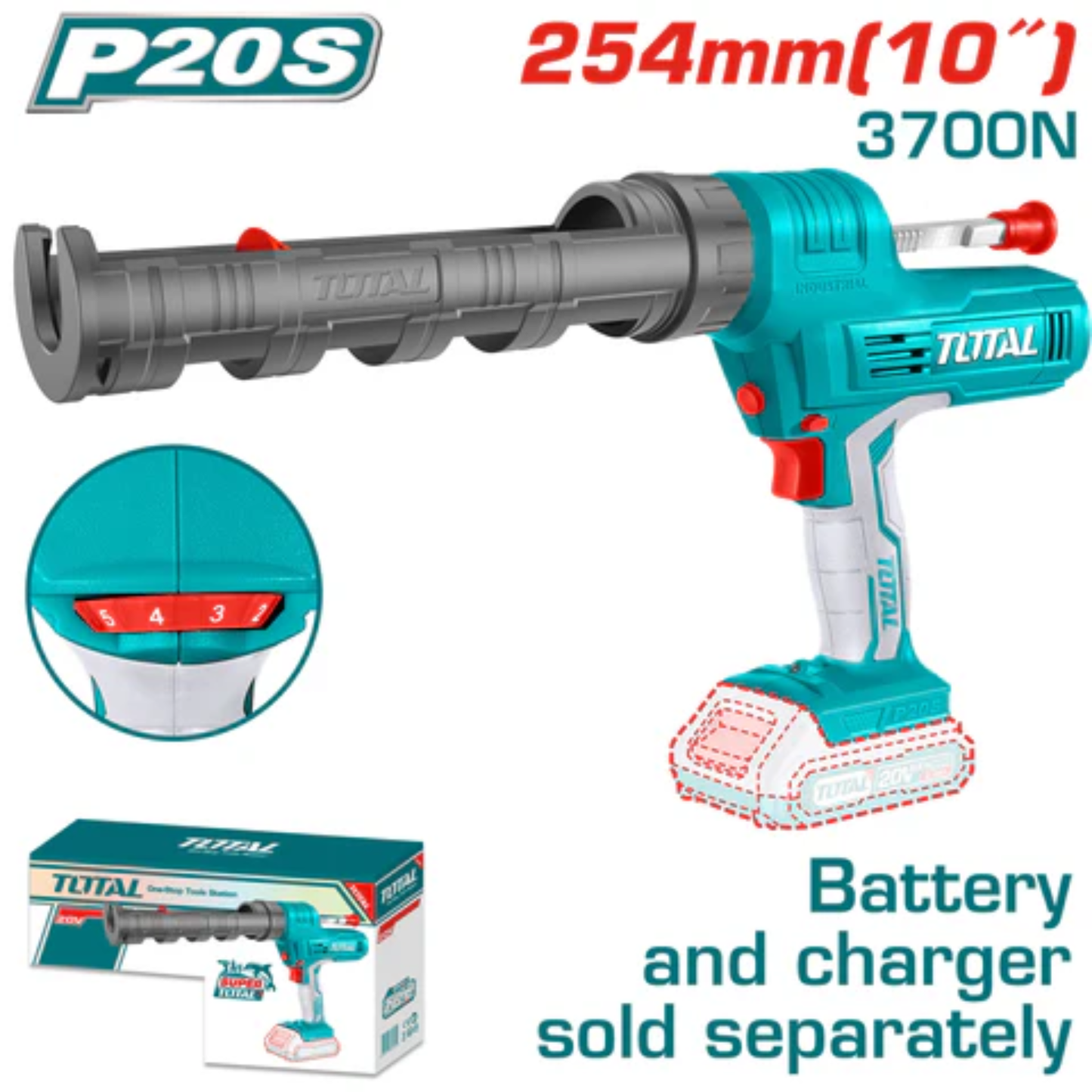 Cordless caulking gun 20V 3700N 25.4cm TCGLI2001