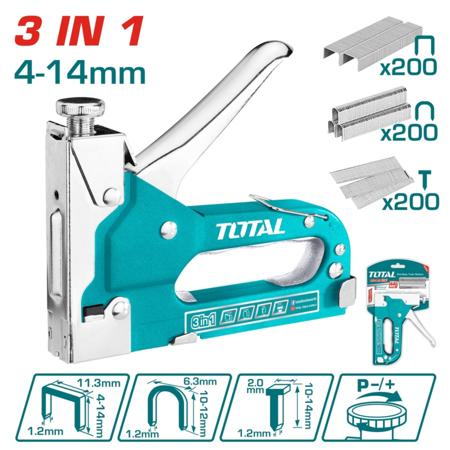 Total Tools Manual Wood Stapler, Nail and Staple, 3 in 1, THT31143