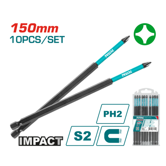 Impact Screwdriver bit PH2 150mm (10pc set) TACIM16PH263