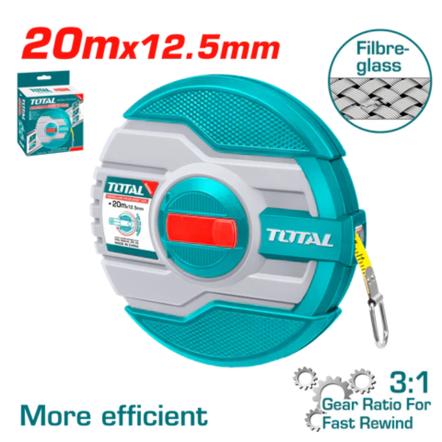 Fiberglass measuring tape 20m x 12.5mm TMTF13206